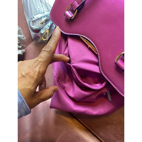 Le Miel Purple Glossy Patent Leather Faux Diamond 2-n-1 2x Handle Handbag RARE - Picture 12 of 16